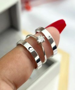 Alianças de Namoro Finas 4mm em Prata 950 | Modelo Sol e Lua | Semi Anatômico