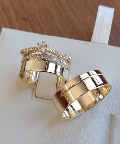 Alianças de Casamento 8mm | Largura Grossa | Liso Polido | Anel Opcional com Pedra de Zircônia