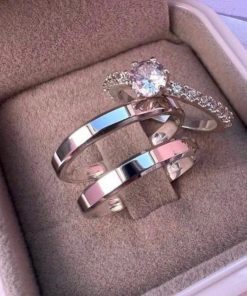 Alianças de Namoro em Prata 950 3mm | Modelo Chanfrado Semi Anatômico | Anel Solitário Incluso