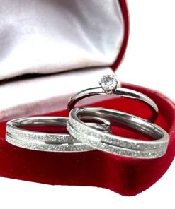 Par De Alianças De Compromisso 4mm Diamantado E Friso Central