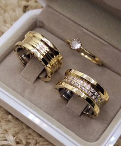 Alianças de Casamento 10mm | Modelo Less | Estilo Bulgari | Anatômico | Moeda Antiga Banhada a Ouro 18K