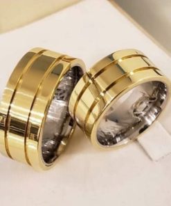 Alianças de Casamento 9mm | Modelo Diovanna | Anatômico com 2 Frisos Laterais Canto a Canto