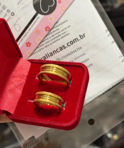 Par De Alianças Aço Cirúrgico Banhado A Ouro 18k 8mm - Estilo Bulgari