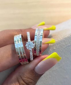 Alianças de Namoro 5mm em Prata 950 | Modelo com 2 Frisos | Solitário Cravejado de Brinde