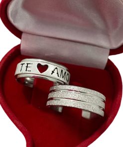 Alianças De Namoro Prata Em Aço Cirúrgico Te Amo - Diamantado 8mm Mod 7679
