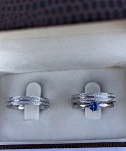 Alianças Finas De Compromisso Prata Em Aço Cirúrgico  4mm Diamantado Azul