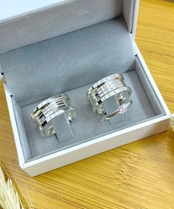 Alianças de Namoro em Prata 950 10mm | Estilo Bulgari | Modelo Grosso e Imponente | 2 Frisos Centrais | Semi Anatômico