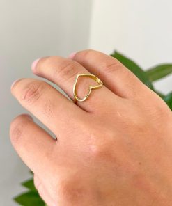 Anel com Coração Vazado | Moeda Antiga Banhada a Ouro 18K