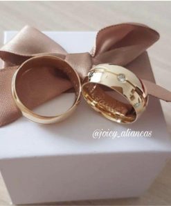 Alianças de Casamento 8mm | Modelo Fabiana | Moeda Antiga | Banhado a Ouro 18k