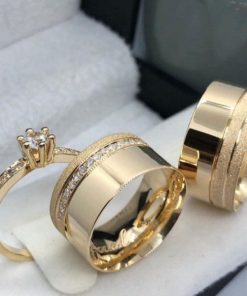 Alianças de Casamento 10mm | Modelo Heloise | Moedas Antigas | Anel Solitário Incluso