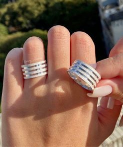 Alianças de Namoro em Prata 950 | 10mm Diamantado com 3 Frisos | Reto Semi Anatômico