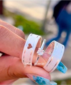 Alianças de Namoro em Prata 950 | Modelo Thaissa | 7mm Diamantado com Dois Frisos Laterais | Semi Anatômico | Anel Incluso