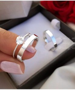 Alianças de Namoro em Prata 950 | Modelo Yasmin | 3mm Reto Semi Anatômico | Anel Solitário Opcional