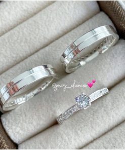 Alianças de Namoro em Prata 950 | Modelo Flora 4mm | Semi Anatômica | Liso com Friso Central