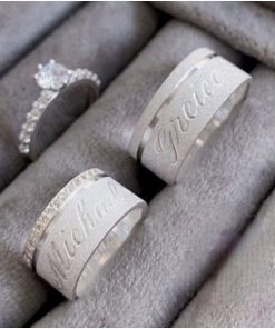 Alianças de Namoro Grossas em Prata 950 10mm | Modelo Liziane | Todo Diamantado com 1 Friso Lateral | Personalizadas com Nomes