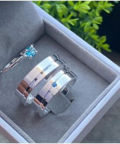 Alianças de Namoro em Prata 950 | 5mm com Friso Ondulado | Modelo Robert | Anel Solitário Incluso