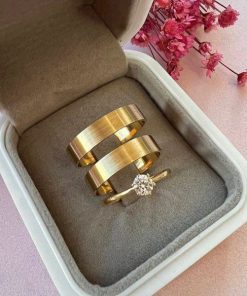 Alianças de Casamento 5mm | Modelo Fosco Lixado | Anel Solitário Opcional