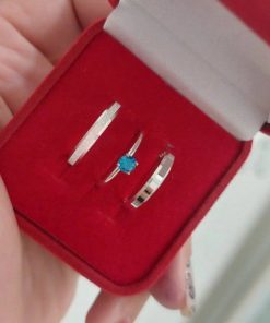 Alianças de Namoro em Prata 950 Fina 3mm | Modelo Chanfrado | Feminina Toda Diamantada | Masculina Liso