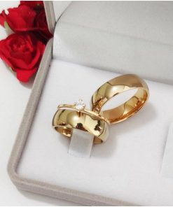 Par De Alianças Aço Cirúrgico Banhado A Ouro 18k - 6mm- Liso Tradicional MOD 77