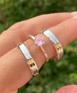 Alianças de Namoro em Prata 950 4mm | Liso Polido | Chanfrado com 1 Friso Central