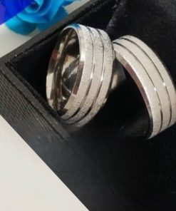 Par De Alianças Prata Em Aço Cirúrgico 8mm Dosco 2 Fios Fosco Lixado