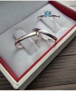 Alianças de Namoro em Prata 950 3mm | Modelo Charlotte | Tradicional Lisa | Semi Anatômica | Anel Solitário Opcional com Pedra de Zircônia Azul