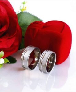 Par De Alianças Prata Em Aço Cirúrgico 8mm Fosco Com 2 Friso- Fosco Lixado