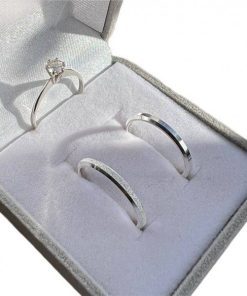 Alianças de Namoro em Prata 950 2mm | Modelo Milena 02 | Chanfrado Fino | Semi Anatômico | Feminina Toda Diamantada