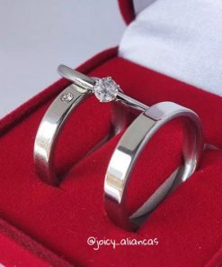 Par De Alianças De Namoro Reto 4mm C/1 Pedra
