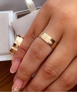 Alianças de Casamento 6mm | Moedas Antigas | Modelo Caline | 2 Frisos Laterais Foscos Lixados Semi Anatômico