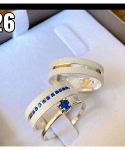 Alianças de Namoro em Prata 950 6mm | Reto Semi Anatômico | Diamantado com Pedras de Zircônia Azuis