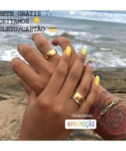 Par De Alianças Aço Cirúrgico Banhado A Ouro 18k - 8mm Tradicional