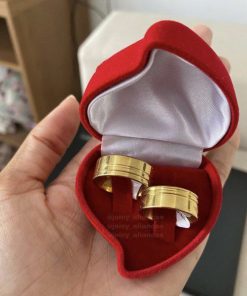 Par De Alianças Aço Cirúrgico Banhado A Ouro 18k - 8mm - Liso Reto 2 frisos  MOD 87