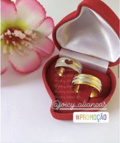 Par De Alianças Aço Cirúrgico Banhado A Ouro 18k - 8mm - Fosco Prata e Dourado