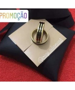 Par De Alianças Aço Cirúrgico Banhado A Ouro 18k - 6mm Dourado E Preto- Liso Com Frisos