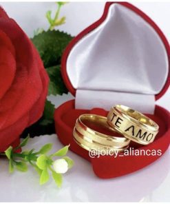 Par De Alianças Aço Cirúrgico Banhado A Ouro 18k - 8mm - Fosco Te Amo.