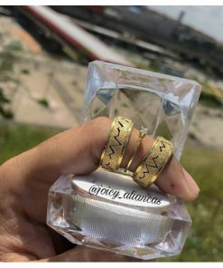 Trio De Alianças Aço Cirúrgico Banhado A Ouro 18k - 8mm - Diamantado Com Batimentos Cardíacos