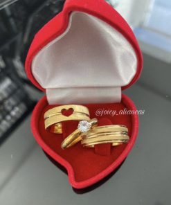 Trio De Alianças Aço Cirúrgico Banhado A Ouro 18k - 8mm - Fosco