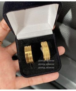 Par De Alianças Aço Cirúrgico Banhado A Ouro 18k - 8mm - Liso Masculino Feminino Diamantado Com Friso