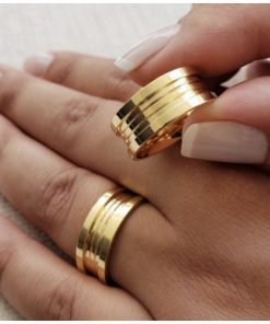 Alianças de Casamento Grossas 9mm | Modelo Geise | Estilo Bulgari | 2 Frisos Centrais Anatômico