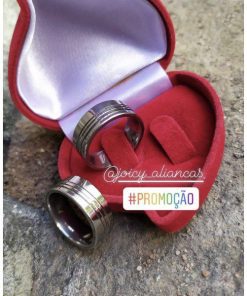 Par De Alianças Prata Em Aço Cirúrgico 8mm Com 2 Fios Liso