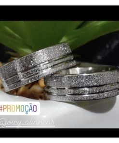 Par De Alianças Prata Em Aço Cirúrgico 8mm 2 Friso Diamantado