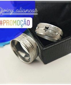 Par De Alianças Prata Em Aço Cirúrgico 8mm Estrela Diamantado