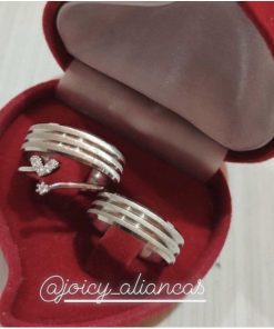 Par De Alianças Prata Em Aço Cirúrgico 6mm Fosco 2 Fios