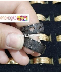 Par De Alianças Prata Em Aço Cirúrgico 8mm Diamantado Preto