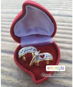 Par De Alianças Prata Em Aço Cirúrgico 8mm Diamantado Coração TE AMO