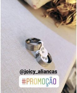 Par De Alianças Prata Em Aço Cirúrgico 8mm Polido Com Frisos - MOD 19