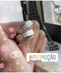 Trio De Alianças Prata Em Aço Cirúrgico 6mm Prata Com Dourado Fosc