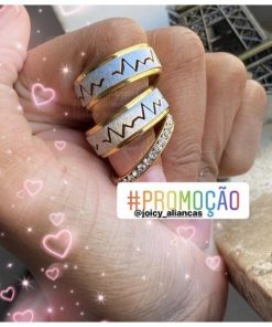 Trio De Alianças Prata Em Aço Cirúrgico 8mm Dourado Com Prata Fosco MOD 21