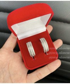 Par De Alianças Prata Em Aço Cirúrgico 8mm Diamantado Com Friso- MOD 40